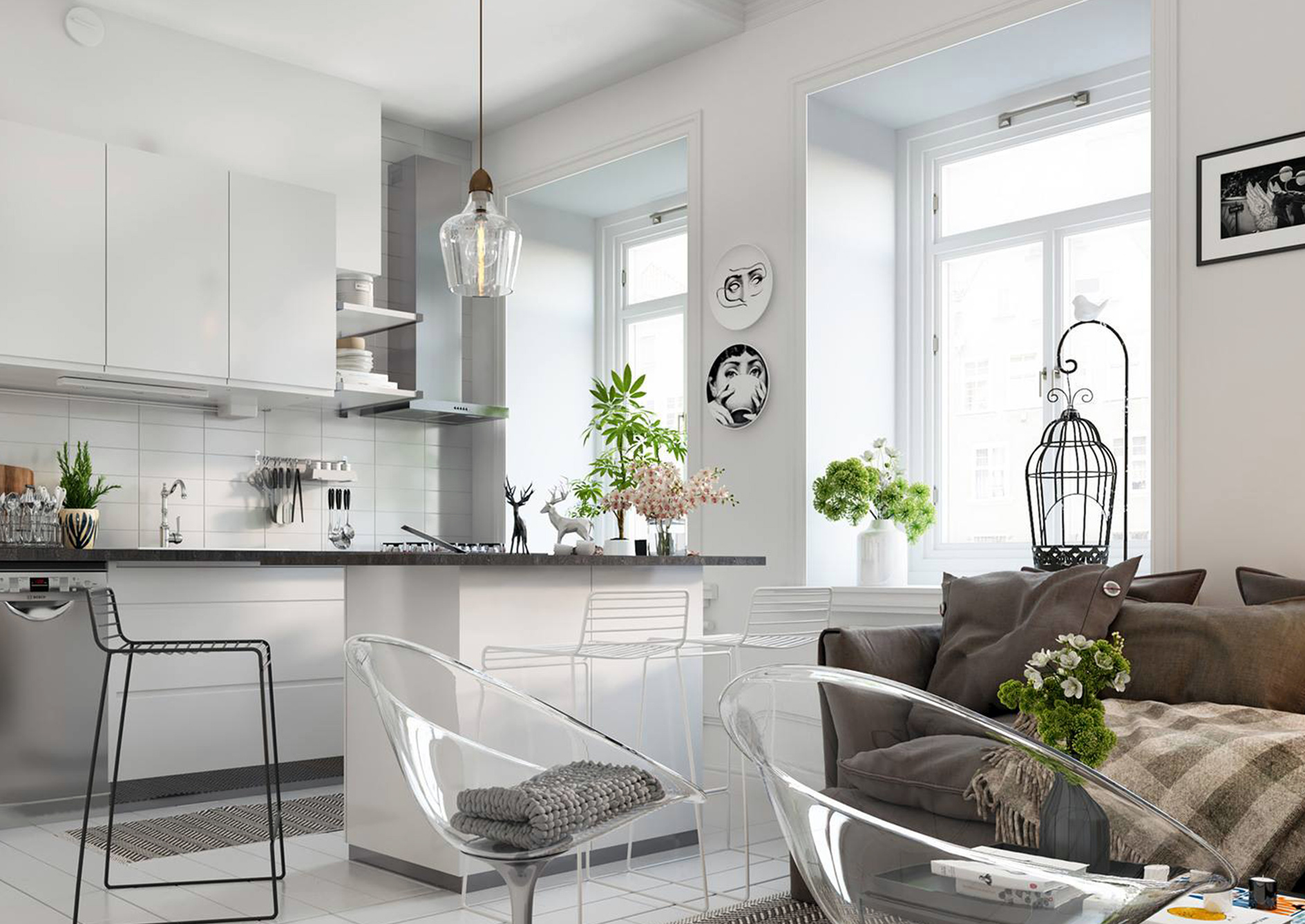 Modern Kitchen and Living Room Interior Design